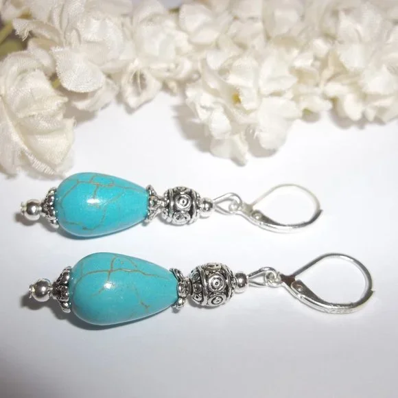 Earrings, Turquoise Blue Earrings, Blue Earrings, Southwestern Jewelry, NWT 7854 - Picture 4 of 8